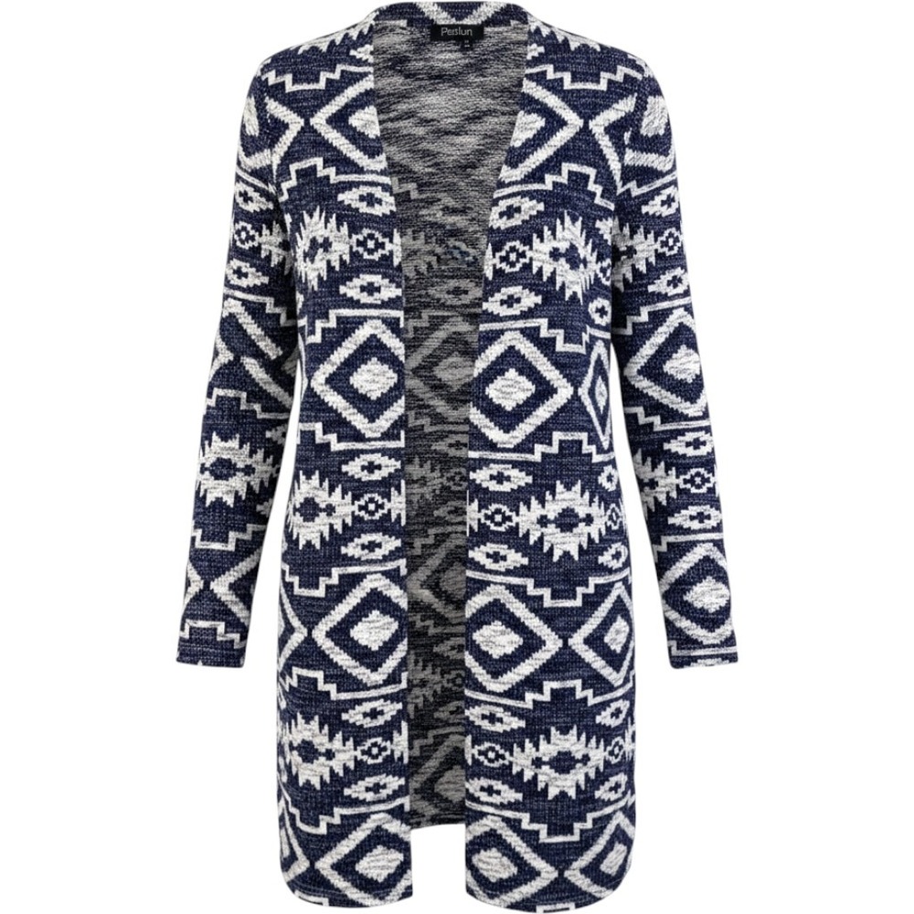 Papillon Aztec Tribal Duster Cardigan Womens M Open Front Long Blanket Sweater